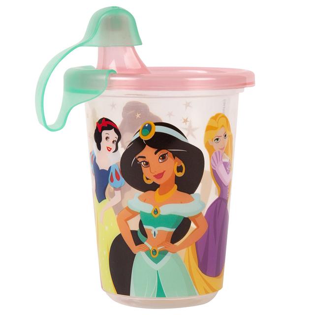 صحن بلاستيك مقسم مع كوب شرب للأطفال حزمة 4في1 Princess Take & Toss Sippy Cup & Two Sided Plate  - The First Years - SW1hZ2U6NjY3NzI4