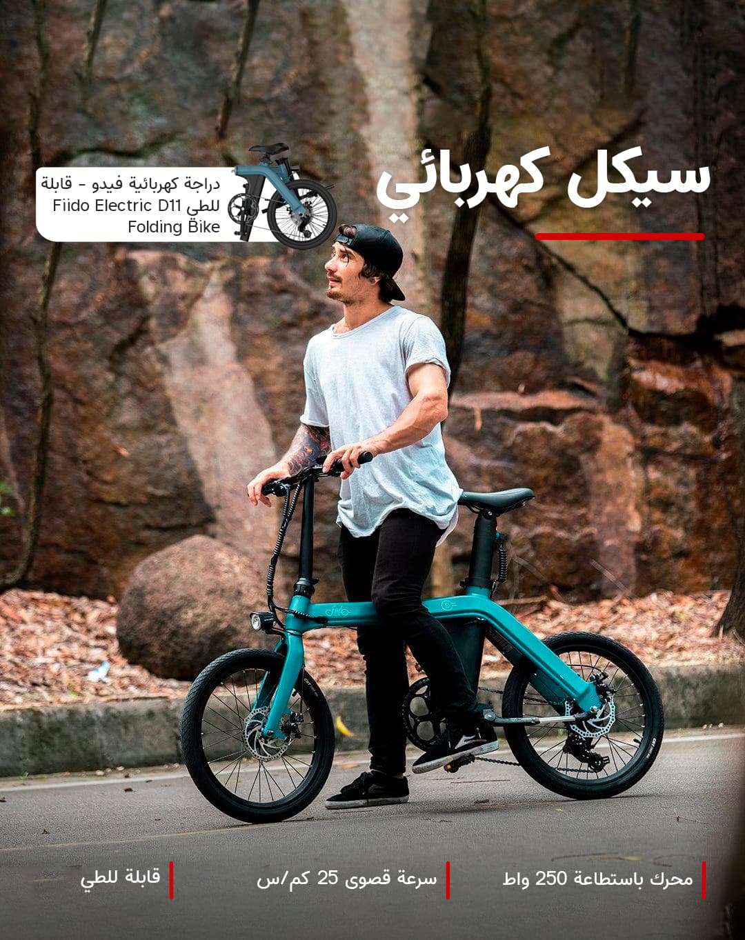 Fiido - Electric D11 Folding Bike 25Km/h - Sky Blue