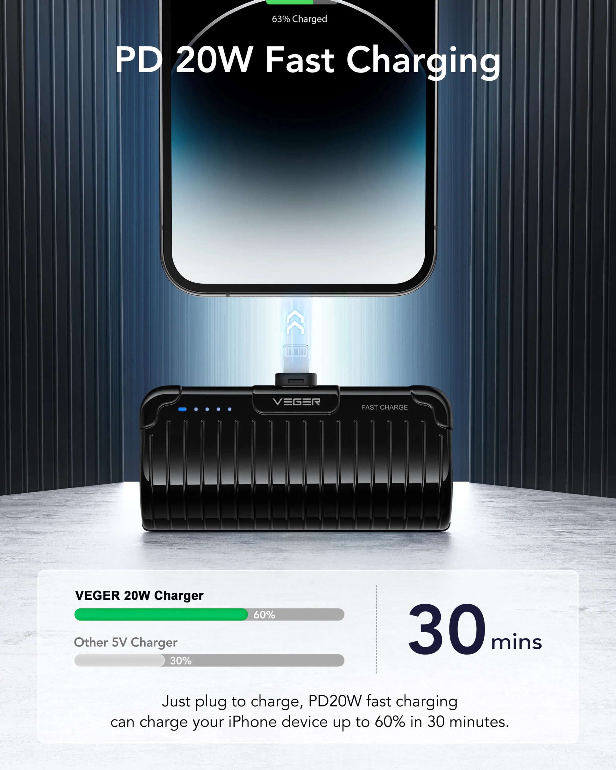 باور بانك محمول للآيفون 5000 مللي أمبير مع ستاند VEGER Mini Portable Power Bank