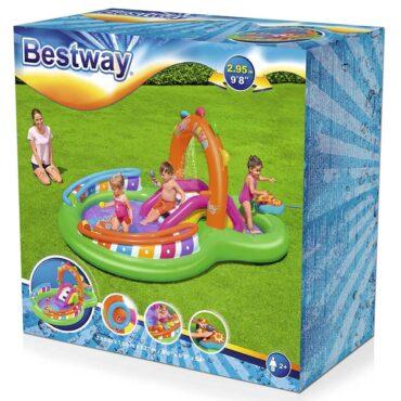 مسبح ونطاطة للأطفال قابل للنفخ مع زحليقة بيست واي Bestway Playcenter Sing N Splash 295x190x137cm - 2}