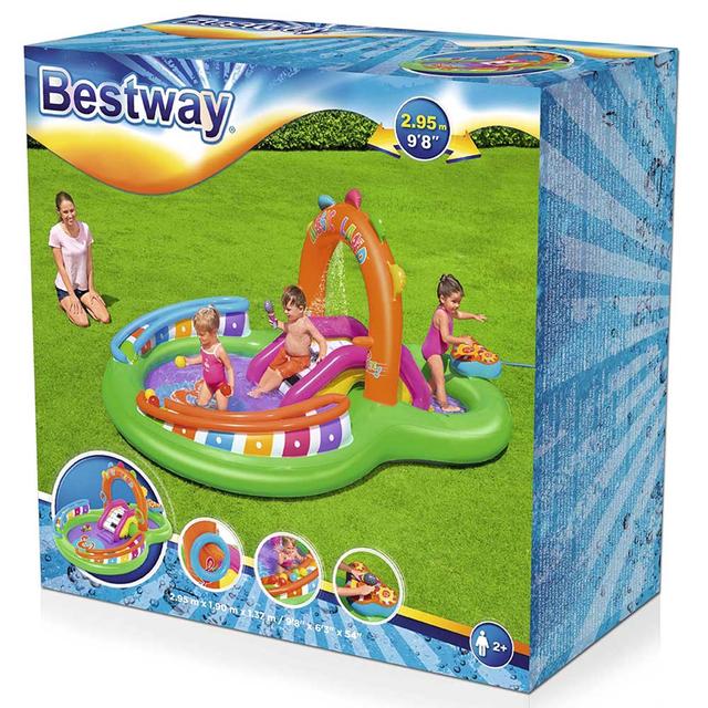 مسبح ونطاطة للأطفال قابل للنفخ مع زحليقة بيست واي Bestway Playcenter Sing N Splash 295x190x137cm - SW1hZ2U6NjkxMDk1