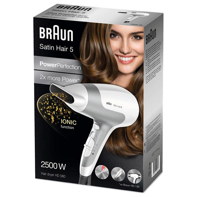 استشوار شعر براون 2500 واط  أبيض Braun HD580 Satin Hair 5 Power Perfection Hair Dryer - SW1hZ2U6Njk1ODU0