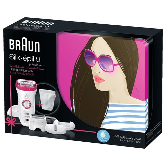 ماكينة حلاقة براون نسائية للجسم والوجه Braun Silk-Epil 9 Wet And Dry Epilator Gift Pack - SW1hZ2U6Njk2NTI5