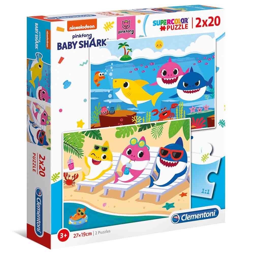 لعبة بزل تطبيقات للأطفال بيبي شارك 20 قطعة كلمنتوني حزمة 2 في 1 Clementoni Babyshark Supercolor Puzzle - 2x20pcs