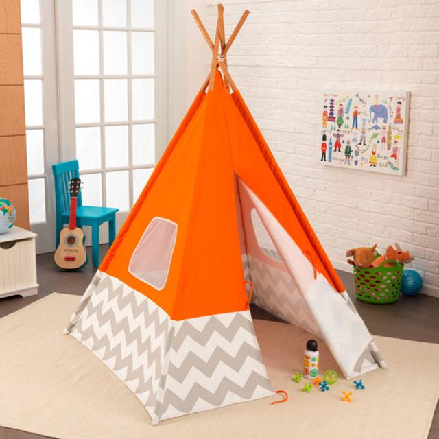 خيمة العاب اطفال قماشية بعوارض خيزان برتقالية كيد كرافت KidKraft Canvas With Bamboo Beams Orange Teepee Tents - SW1hZ2U6Njk5ODQ3
