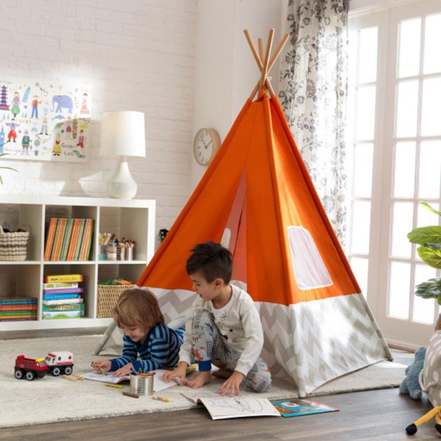 خيمة العاب اطفال قماشية بعوارض خيزان برتقالية كيد كرافت KidKraft Canvas With Bamboo Beams Orange Teepee Tents - SW1hZ2U6Njk5ODUx