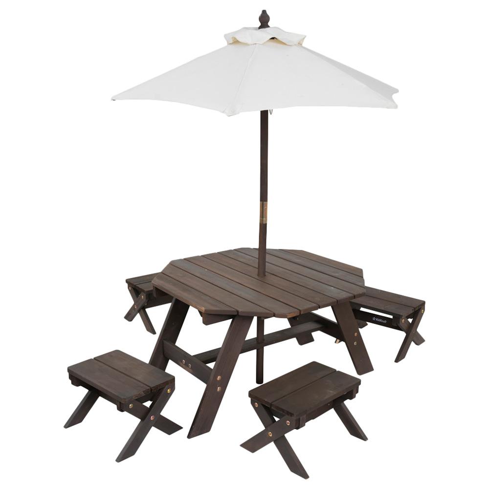طاولة وكراسي للأطفال كيد كرافت Kidkraft Octagon Table, Stools & Umbrella Set