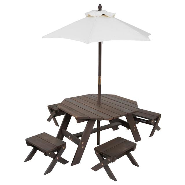 Kidkraft - Octagon Table, Stools & Umbrella Set - Bear Brown - SW1hZ2U6Njk5Njcw
