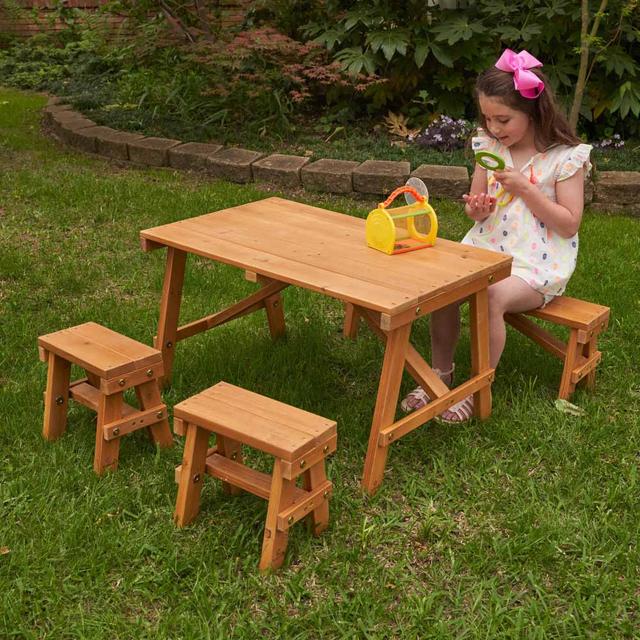 طاولة وكراسي للأطفال كيد كرافت Kidkraft Outdoor Picnic Table Set - SW1hZ2U6Njk5MTg1