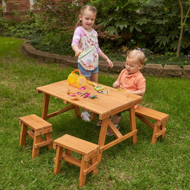طاولة وكراسي للأطفال كيد كرافت Kidkraft Outdoor Picnic Table Set - SW1hZ2U6Njk5MTg5