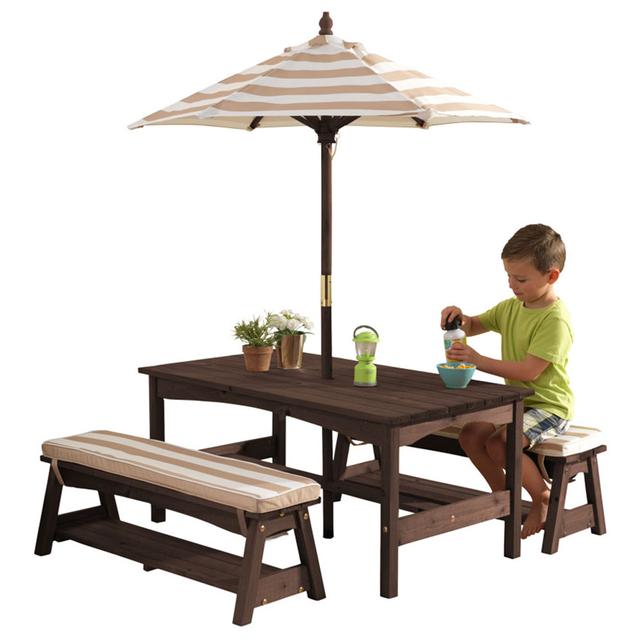 Kidkraft - Outdoor Table/Bench Set - Oatmeal & White Stripe - SW1hZ2U6Njk5MDUy