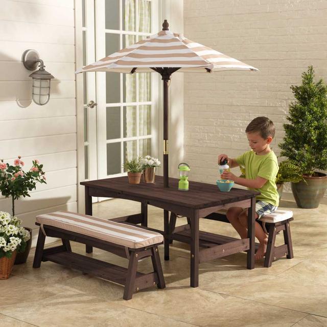 Kidkraft - Outdoor Table/Bench Set - Oatmeal & White Stripe - SW1hZ2U6Njk5MDU0