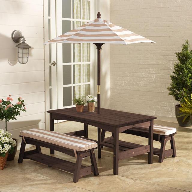 Kidkraft - Outdoor Table/Bench Set - Oatmeal & White Stripe - SW1hZ2U6Njk5MDU2