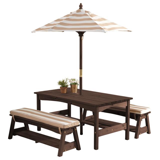 Kidkraft - Outdoor Table/Bench Set - Oatmeal & White Stripe - SW1hZ2U6Njk5MDUw