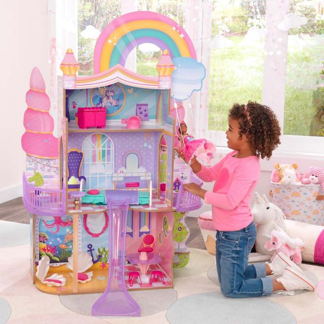 منزل اللعب للأطفال كيد كرافت Kidkraft Rainbow Dreamers Unicorn Mermaid Dollhouse - SW1hZ2U6Njk5MzQ5