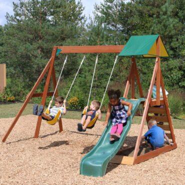 ألعاب خارجية للأطفال زحليقة وارجوحة كيد كرافت صن فيو Kidkraft Sunview II Wooden Swing Playset
