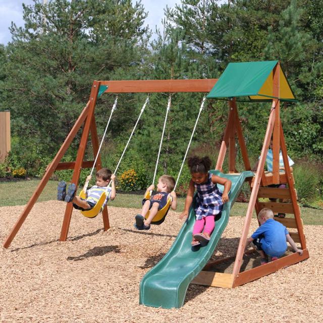 ألعاب خارجية للأطفال زحليقة وارجوحة كيد كرافت صن فيو Kidkraft Sunview II Wooden Swing Playset - SW1hZ2U6Njk5ODgz