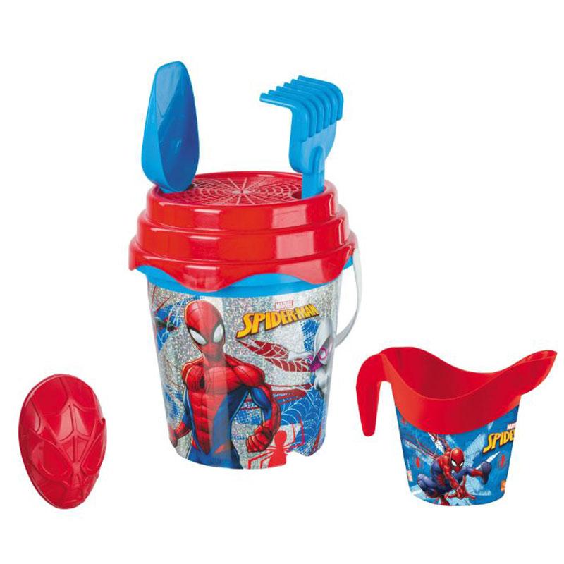مجموعة ألعاب الشاطئ للاطفال 5 قطع 17 سم - سبايدرمان Bucket Glitter Spider Man-Mondo