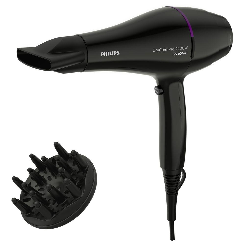 مجفف شعر فيليبس 2200W  بفوهتين Philips BHD274/03 Drycare Pro Hairdryer With Diffuser Black