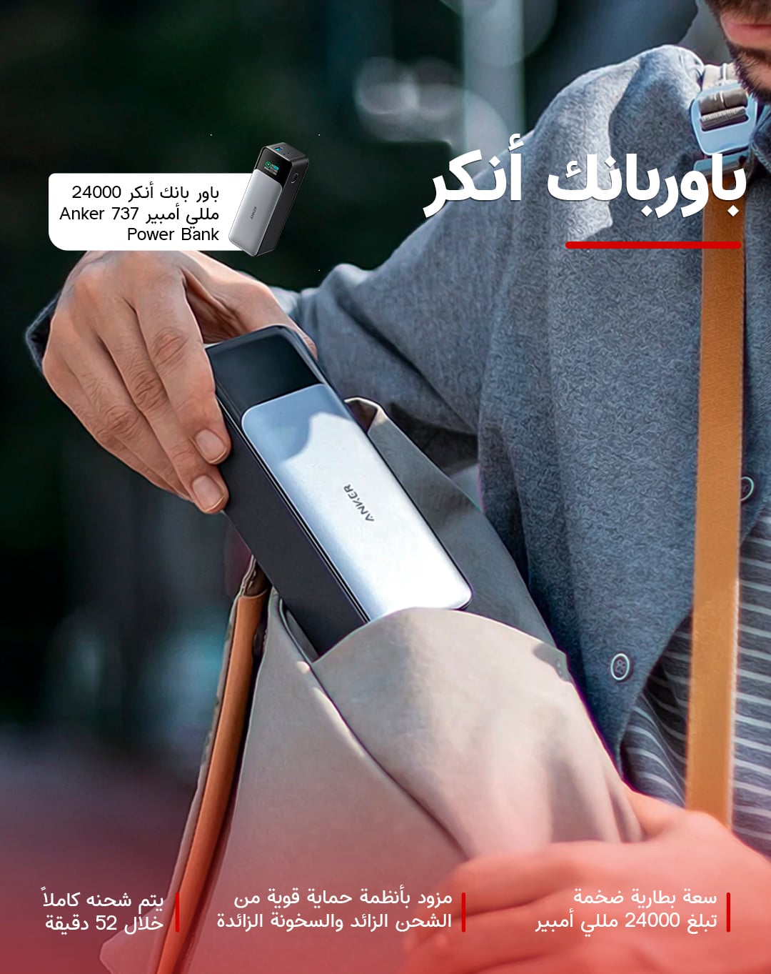 باور بانك أنكر 24000 مللي أمبير Anker 737 Power Bank (PowerCore 24K)