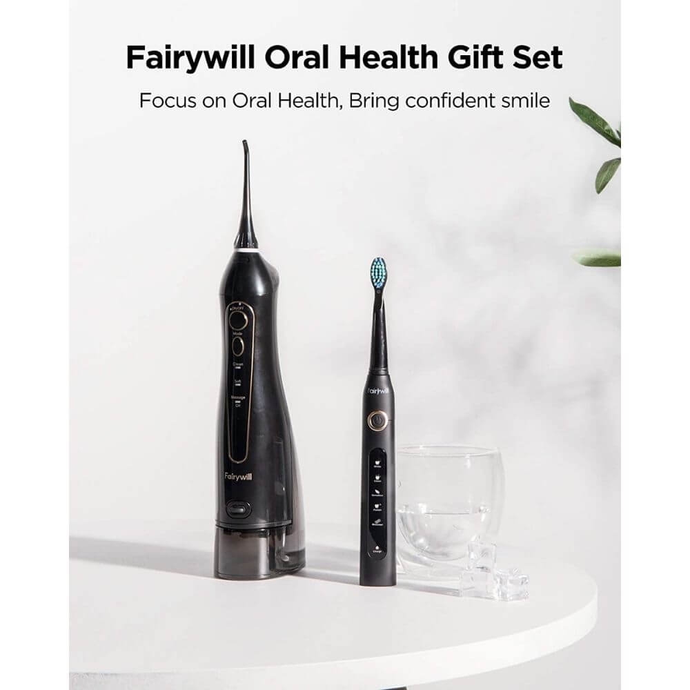 خيط الأسنان المائي و فرشاة أسنان فيري ويل Fairywill Oral Care Combo 5020E Water Flosser + 507 Toothbrush - 9}