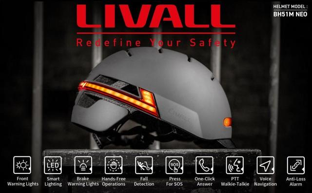 خوذة دراجة ذكية Livall BH51M NEO Helmet With Brake Warning مع مصابيح LED أمامية وخلفية - SW1hZ2U6OTEyNzgy