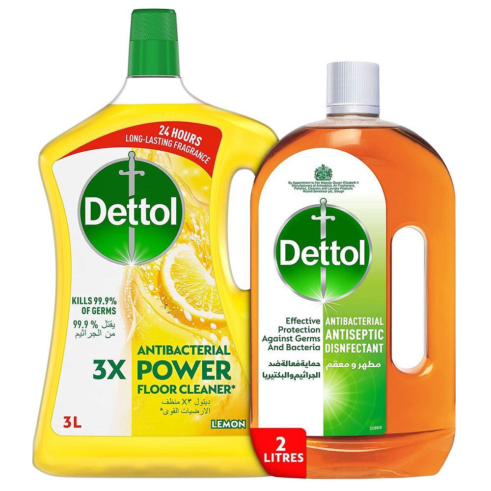 عرض منظف الارضيات بالليمون 3 لتر مع مطهر ديتول 2 لتر ديتول Dettol Lemon Floor Cleaner Kit & Antiseptic Liquid
