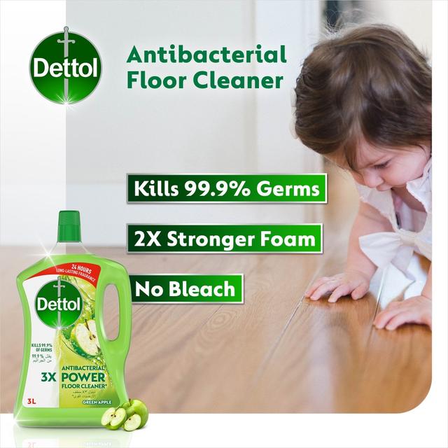 منظف الارضيات مضاد للبكتيريا التفاح الاخضر تنظيف قوي 3 لتر ديتول Dettol Antibacterial Power Floor Cleaner - SW1hZ2U6OTI4ODQ2
