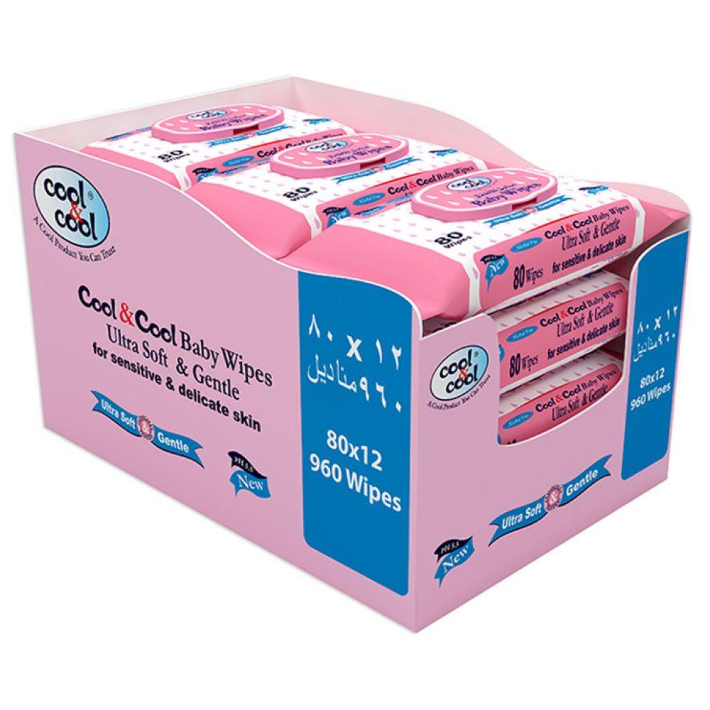وايبس للأطفال حزمة 12×80 منديل كول اند كول Cool & Cool Premium Baby Wipes 80'sx12-960 Wipes