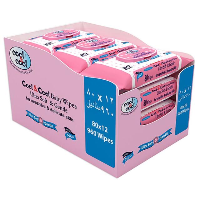 وايبس للأطفال حزمة 12×80 منديل كول اند كول Cool & Cool Premium Baby Wipes 80'sx12-960 Wipes - SW1hZ2U6OTM2MDYx