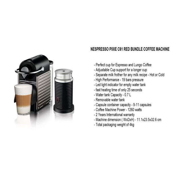 ماكينة قهوة بيكسي مع خافق حليب 0.7لتر تيتان نسبريسو NESPRESSO Pixie Bundle Coffee Machine - SW1hZ2U6OTQzNTg5