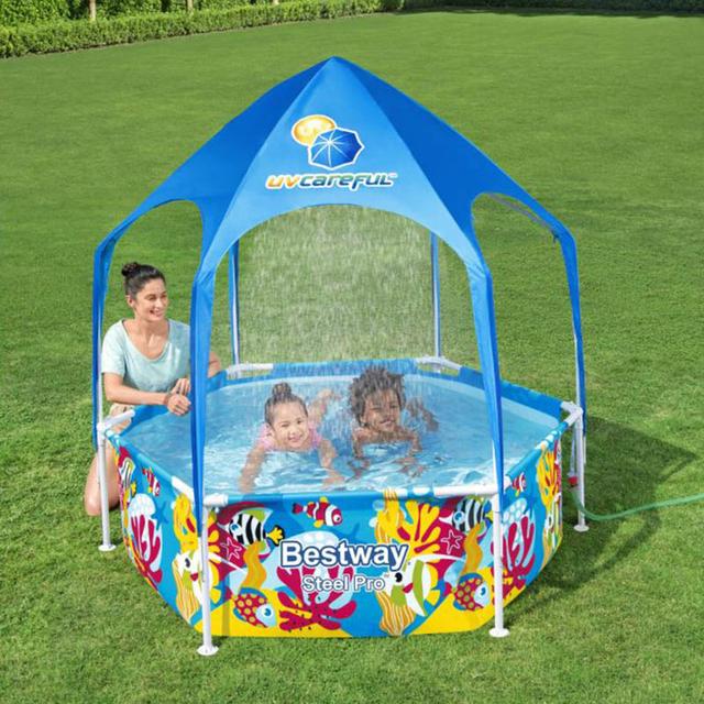 مسبح بيست واي للأطفال مع شمسية علوية Bestway Steel Pro Splash-In-Shade Above Ground Pool 183x51cm - SW1hZ2U6OTE1ODM2
