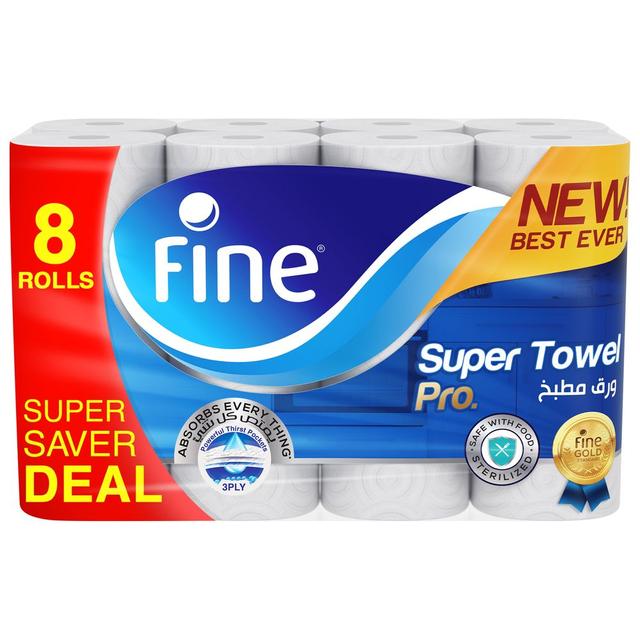Fine Kitchen Paper - Highly Absorbent 3 Ply  Pack of 8 Rolls - SW1hZ2U6OTM3NDky