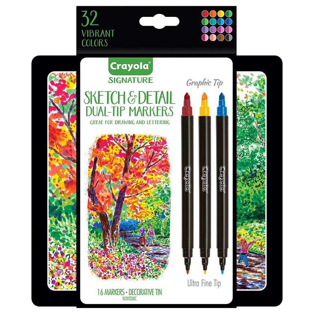أقلام الرسم والتحديد المزدوجة من كرايولا 16 قطعة  Crayola Signature Sketch & Detail Dual Ended Markers 16pcs