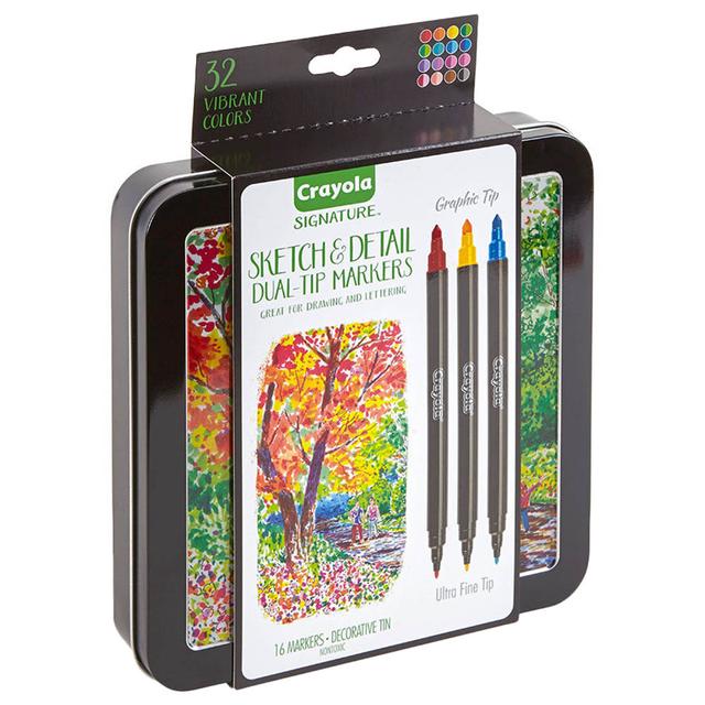 أقلام الرسم والتحديد المزدوجة من كرايولا 16 قطعة  Crayola Signature Sketch & Detail Dual Ended Markers 16pcs - SW1hZ2U6OTIwNjA5