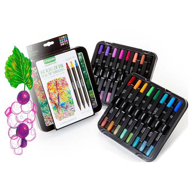 أقلام الرسم والتحديد المزدوجة من كرايولا 16 قطعة  Crayola Signature Sketch & Detail Dual Ended Markers 16pcs - SW1hZ2U6OTIwNjEz
