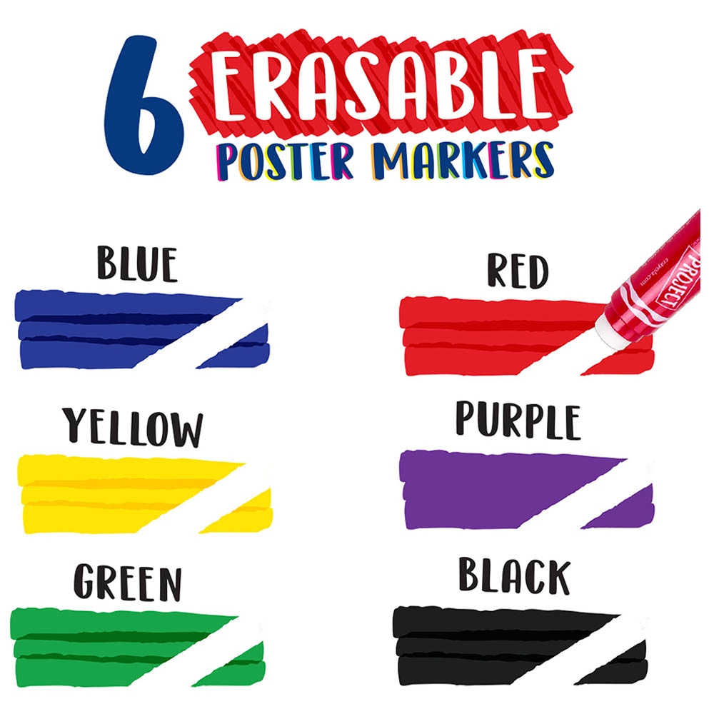 أقلام تلوين قابلة للمحي بروجكت من كرايولا للأطفال 6 قطع Crayola  Project Erasable Poster Markers 6pcs