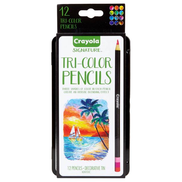 أقلام تلوين خشبيه ثلاثية اللون 12 قطعة من كرايولا مع علبة مزخرفة Crayola tri shade colored pencils with Decorative tin 12 pcs - SW1hZ2U6OTIwNjE5
