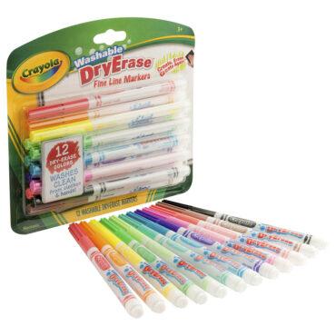 أقلام تلوين قابلة للغسل فاين لاين من كرايولا 12 قطعة للأطفال Crayola Dry Erase Fine Line Washable Markers 12pcs