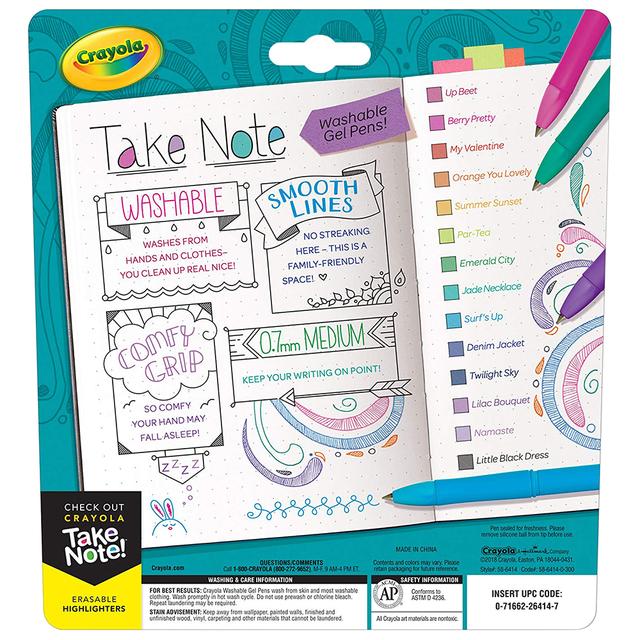 أقلام جل ملونة قابلة للغسل تايك نوت من كرايولا 14 قطعة Crayola Take Note Washable Gel Pens, Pack of 14 - SW1hZ2U6OTIwMzY5