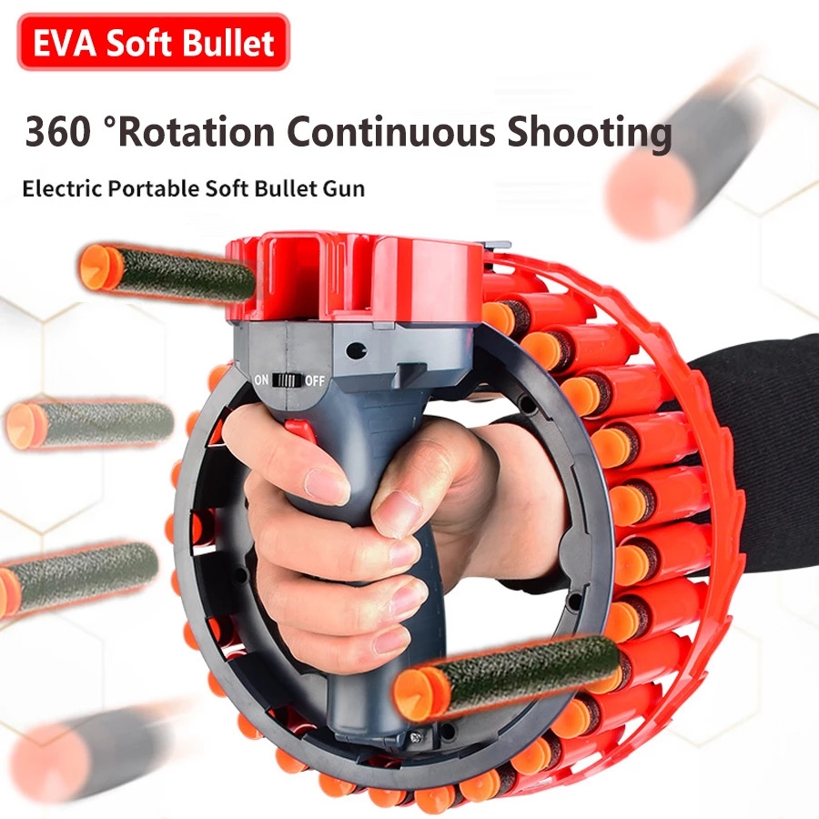 لعبة مسدس الطلقات الاتوماتيكي 28 طلقة Soft Bullet Electric Toy Pistol Gun 360 Degree Rotation