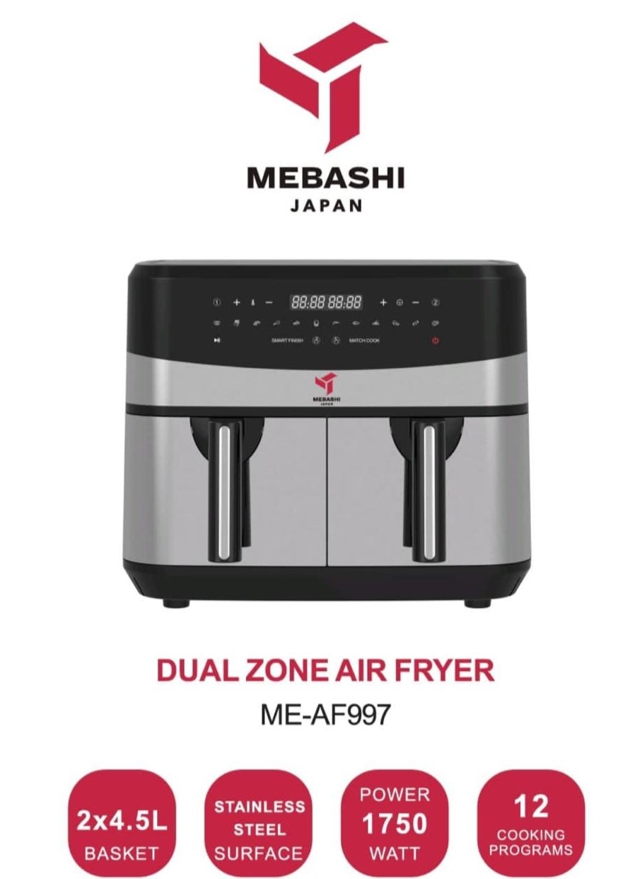 قلاية هوائية مزدوجة ميباشي 9 لتر Mebashi Dual Zone Airfryer ME-AF997