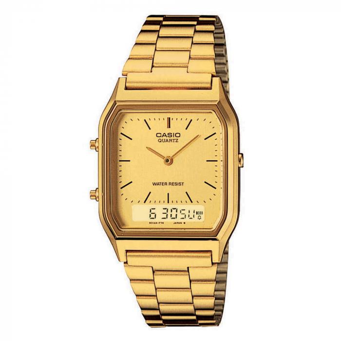 ساعة كاسيو للجنسين معدن ذهبي CASIO Vintage Unisex Watch AQ-230GA-9BMQ
