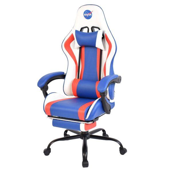 Nasa Discovery Gaming Chair With Blue & Red Strips - White - SW1hZ2U6OTU3MjQ4