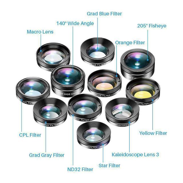 مجموعة عدسات جوال للتصوير أبيكسيل Apexel 11 in 1 Phone Camera Optical Filter Lens Kits - SW1hZ2U6OTU4MjA5