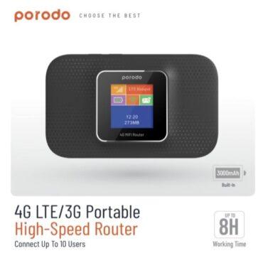 راوتر محمول 4G بورودو يعمل من خلال الشريحة Porodo 4G LTE/3G Portable High Speed Router