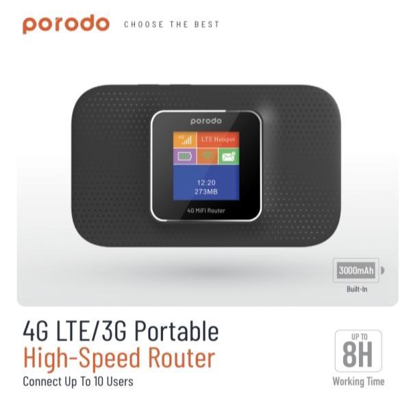 Porodo 4G LTE Portable High-Speed Router 3000mAh - Black - SW1hZ2U6OTcyODQ2