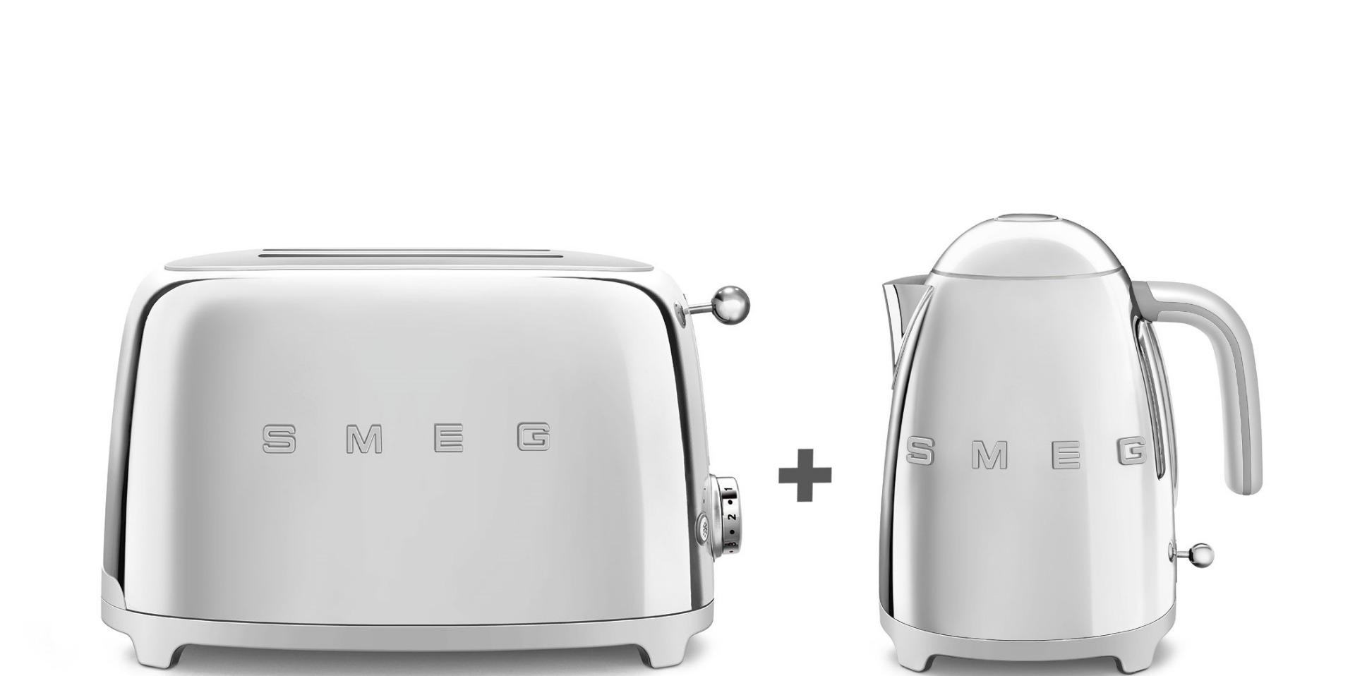 توستر كهربائي بشريحتين 950 واط وغلاية ماء 1.7 لتر 3000 واط عرض سميج ريترو أبيض Smeg Bundle Offer 2 Slice Toaster + Kettle