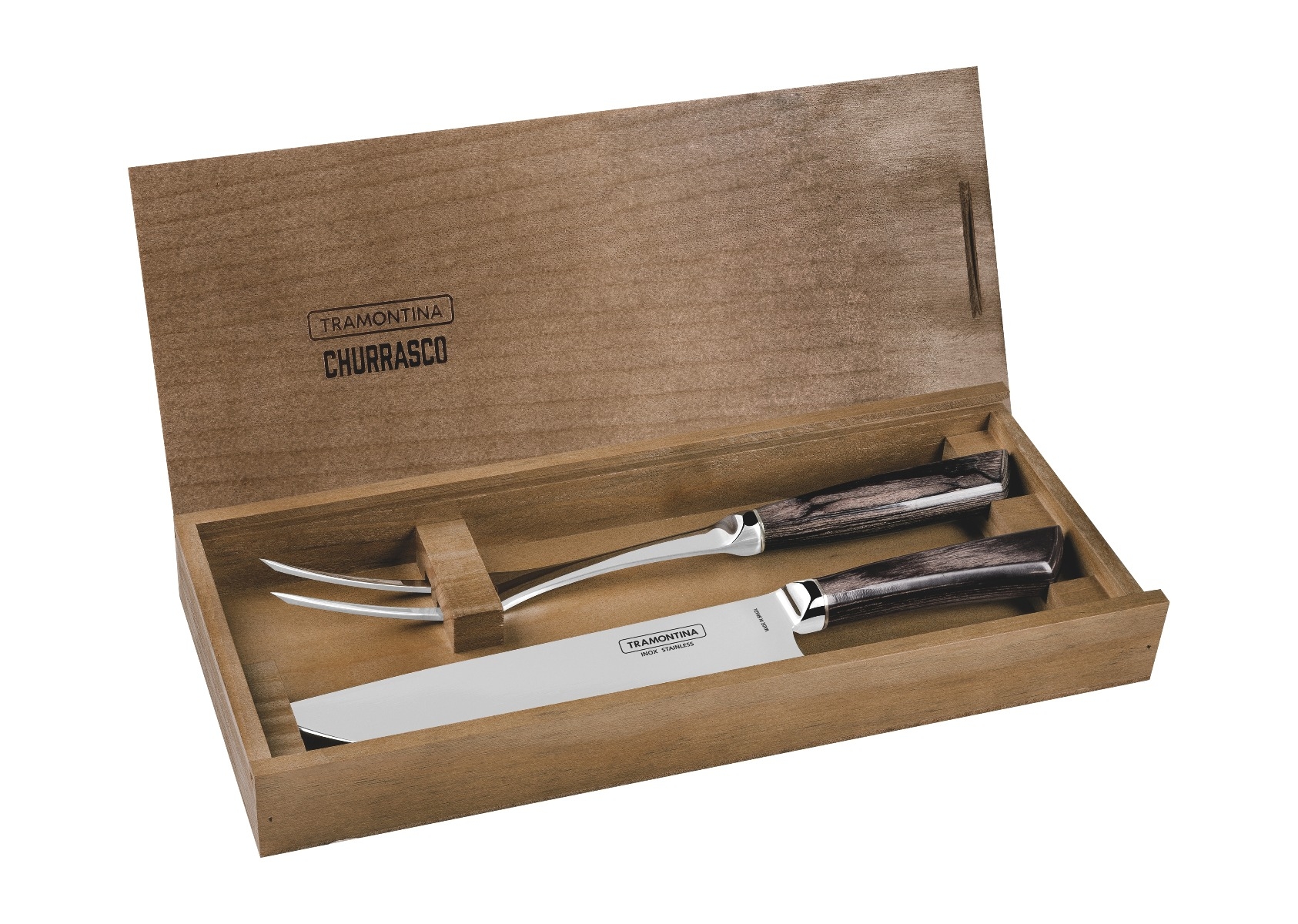 طقم سكين و شوكة حزمة 2في1 ترامونتينا Tramontina Carving Set with Wooden Box