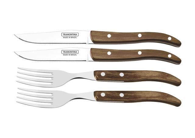 طقم ادوات مائدة (شوك وسكاكين) بمقبض خشبي حزمة 4في1 ترامونتينا Tramontina Cutlery Set with Wooden Box - SW1hZ2U6OTYzNTYx